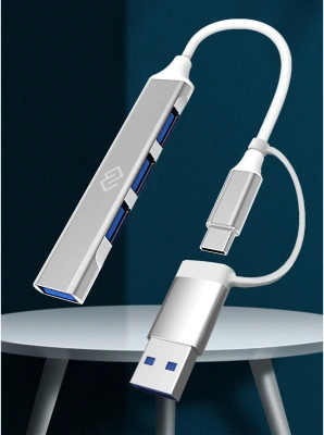 Разветвитель USB-C + USB-A Digma DHUB-4USB-AC-3.0 4порт. серебристый