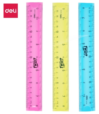 Линейка Deli E6208 пластик дл.20см ассорти гибкая/двухсторонняя шкала