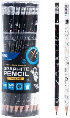 Карандаш ч/г Deli EC048-HB 2.2мм HB кругл. липа рисунок ластик
