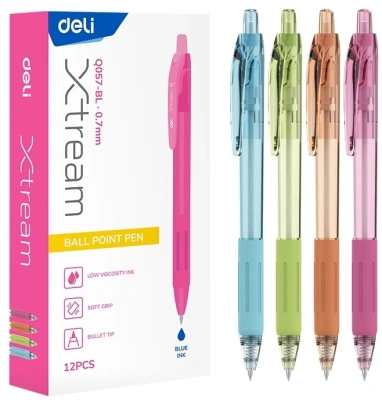 Ручка шариков. автоматическая Deli EQ057-BL ассорти d=0.7мм син. черн. кор.карт. резин. манжета